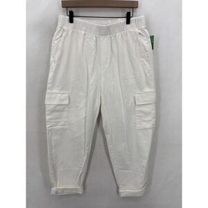 Gap Broken In Twill Cargo Pants Womens Large White Elastic Waist Tapered Casual